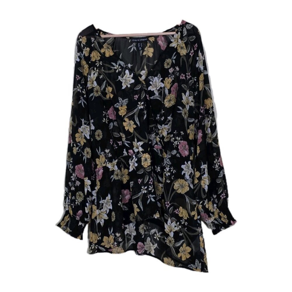 Love & Legend Whimsigoth Sheer Top Womens 18 Multicolor Floral Tunic Boho Wrap